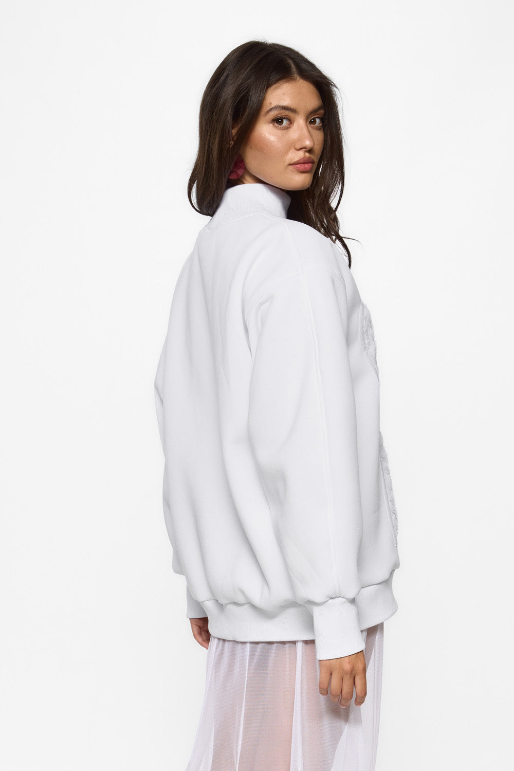 La Perle White fleece Turtleneck
