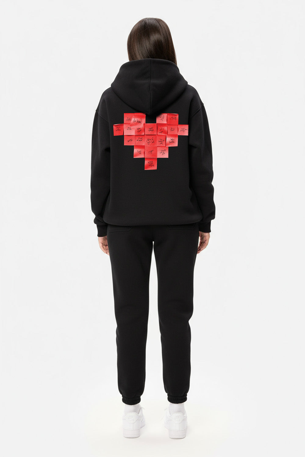 Heart Post Black fleece Printed  Pants
