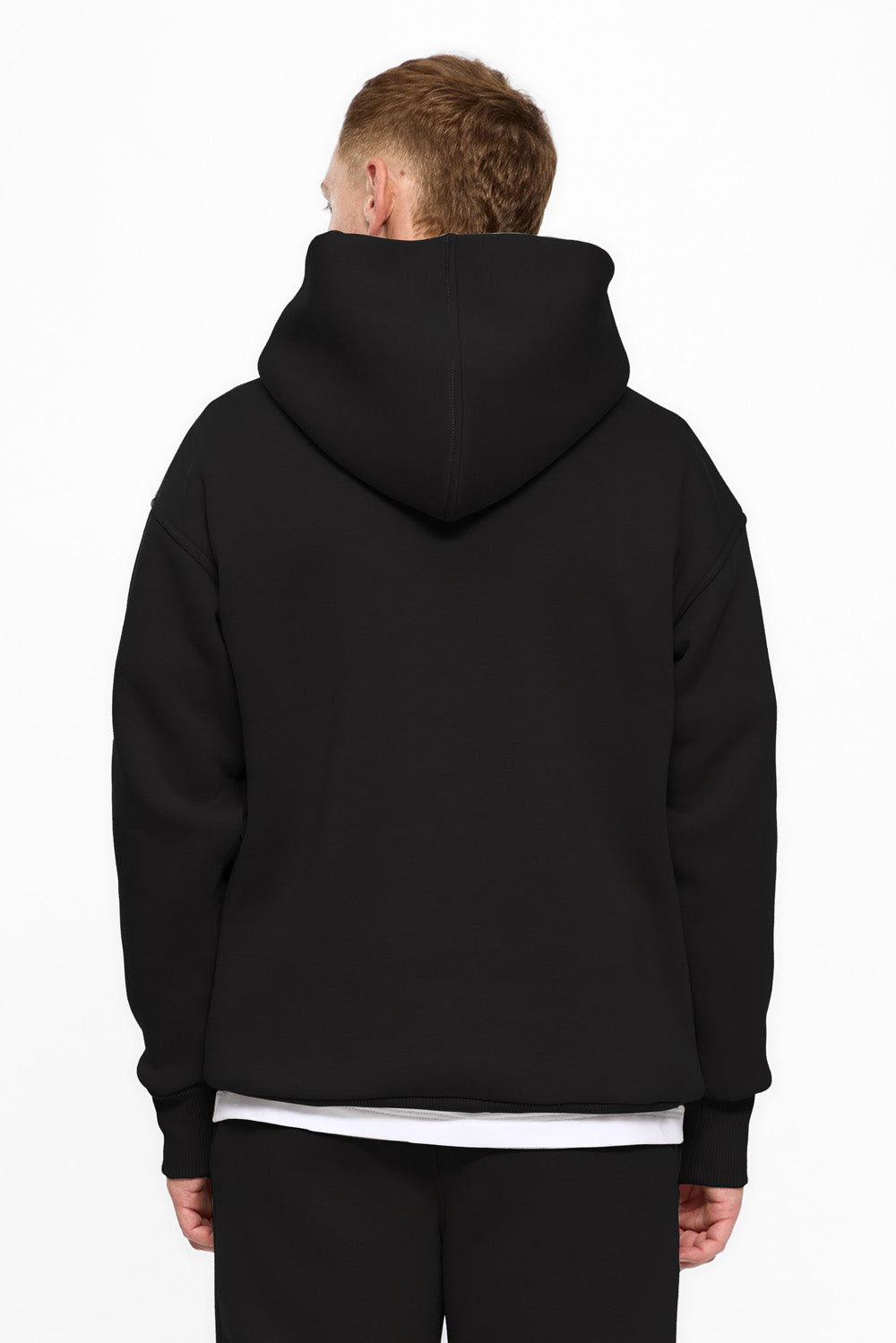 247 black fleece Hoodie with decorative stitching