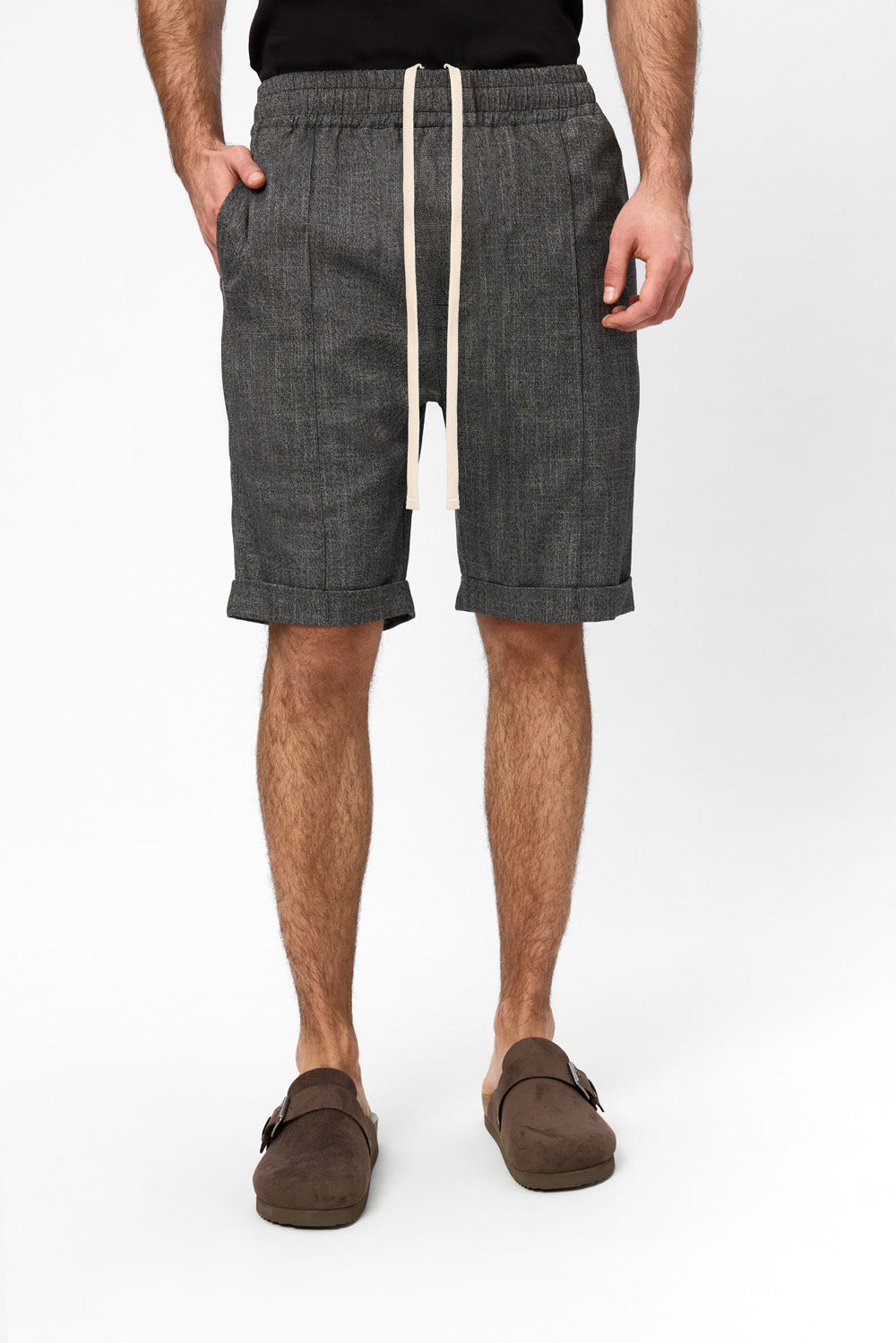 Thomas Black Melange Cloth Shorts