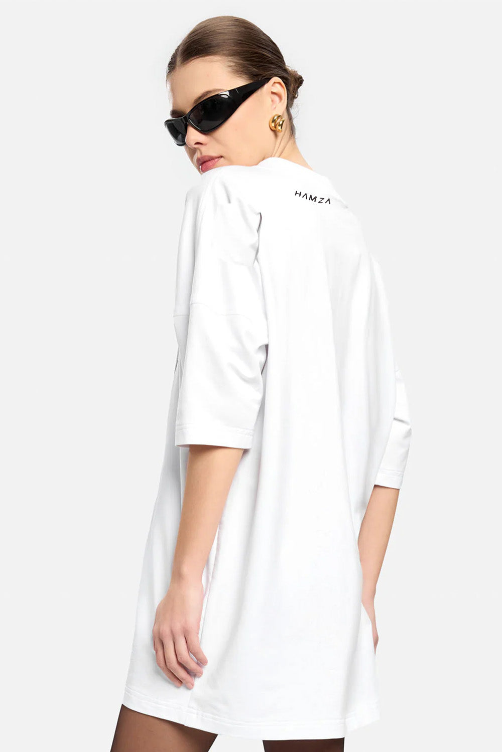 Silver Belt printed White Dress