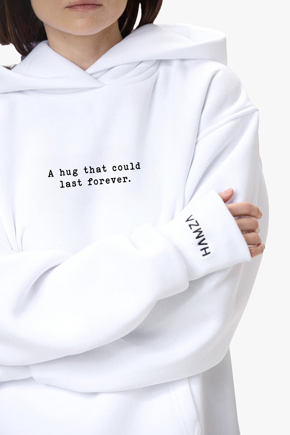 A hug that could last 4ever Printed Fleece Hoodie Femei | Confort & Eleganță | Alb | Atelier Hamza