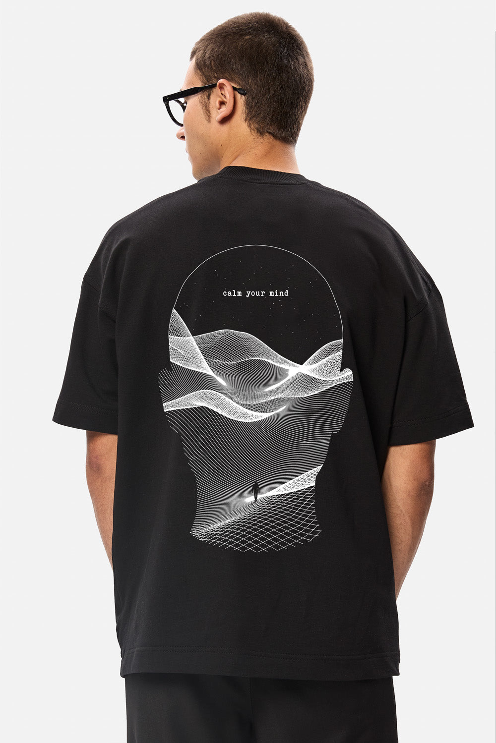 Tricou boxy bărbați negru din bumbac organic cu imprimeu față-spate, vedere din spate