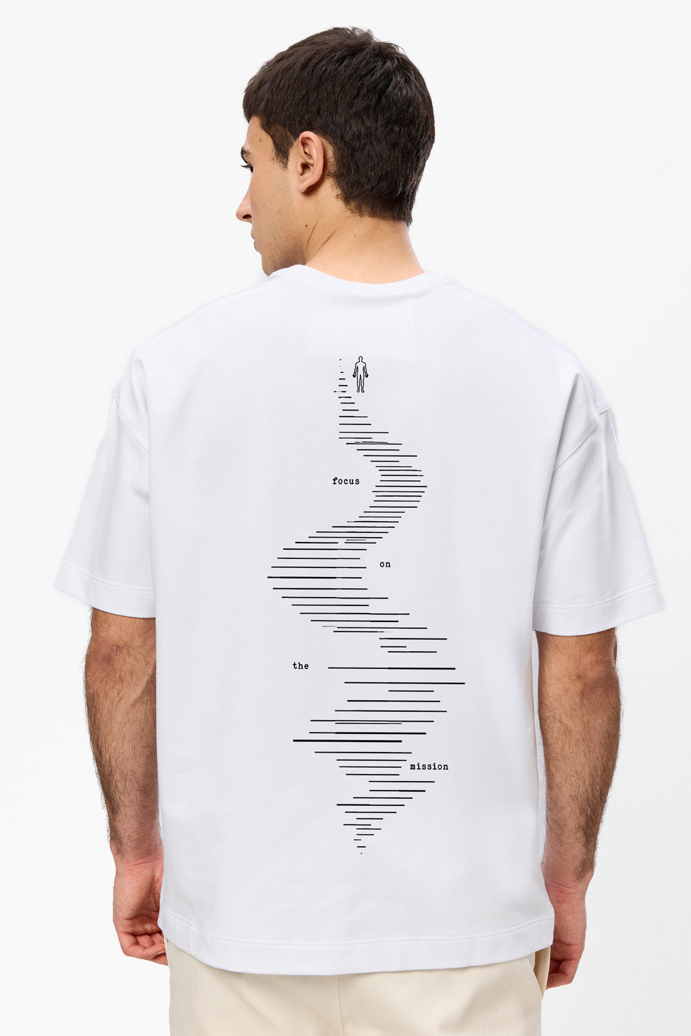 Tricou boxy bărbați alb din bumbac organic cu imprimeu față-spate, vedere din spate