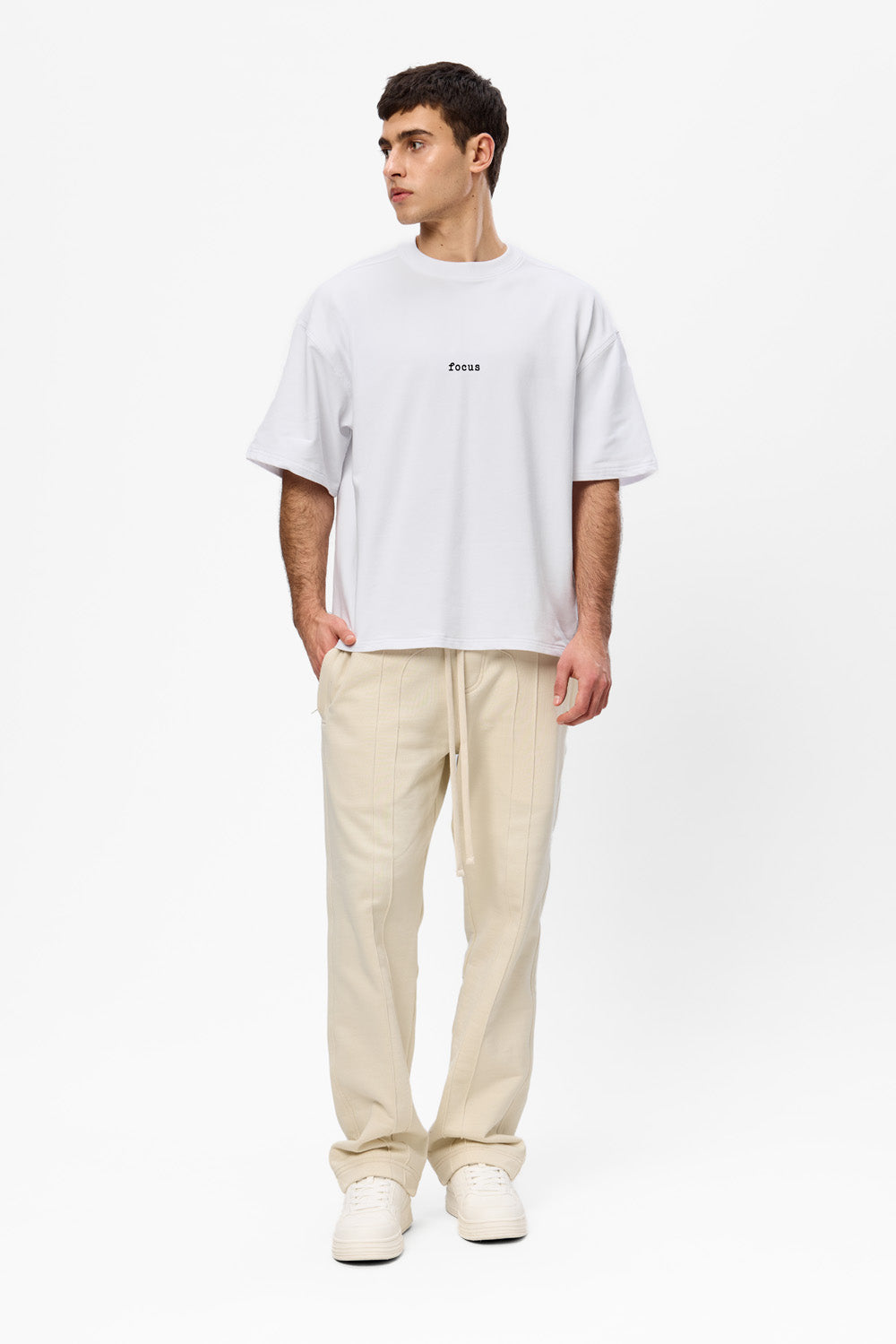 Tricou boxy bărbați alb din bumbac organic cu imprimeu față-spate, vedere completă