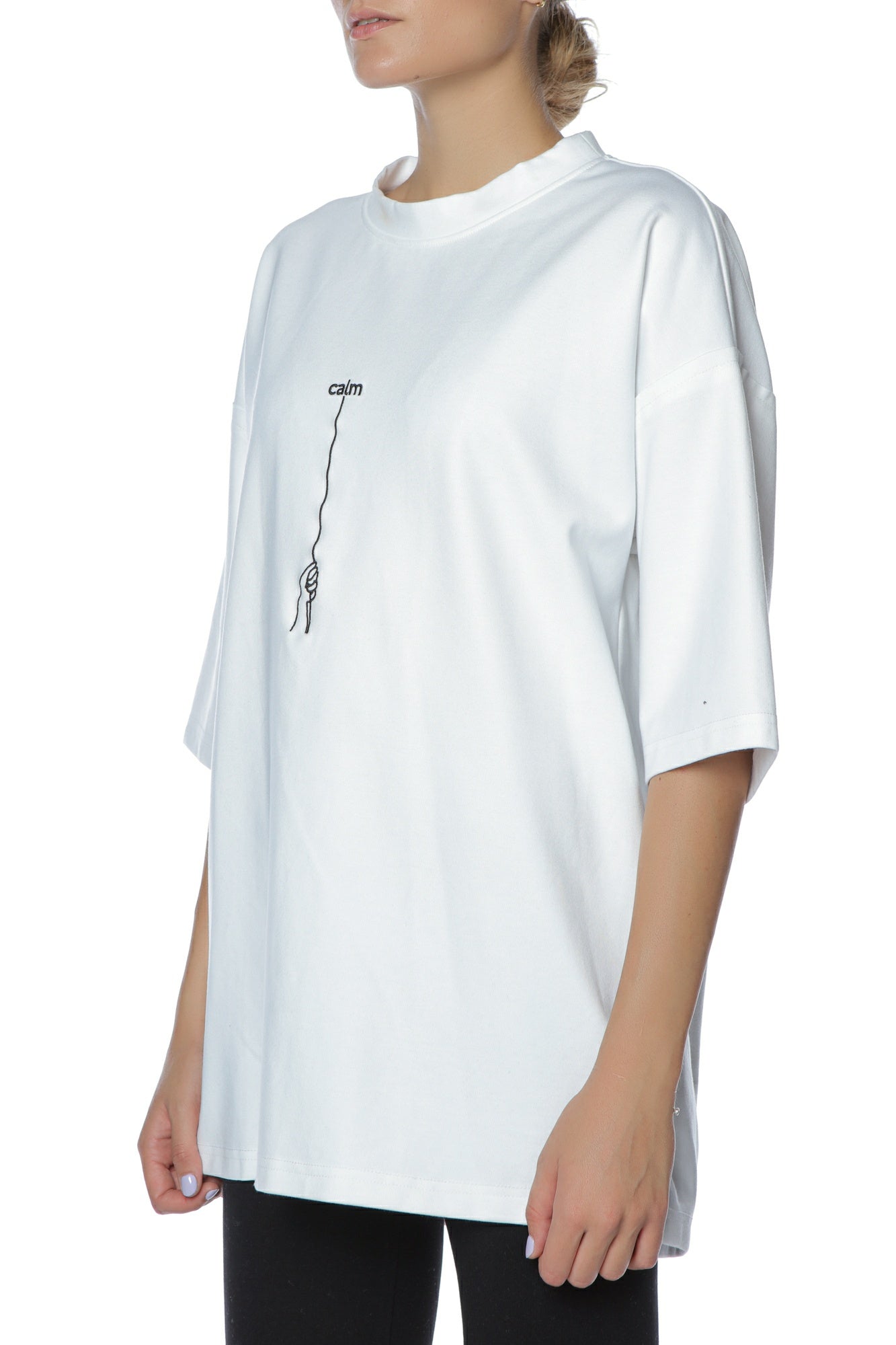 Tricou brodat "Road" pentru femei, alb, 92% bumbac, 8% elastan, Atelier Hamza