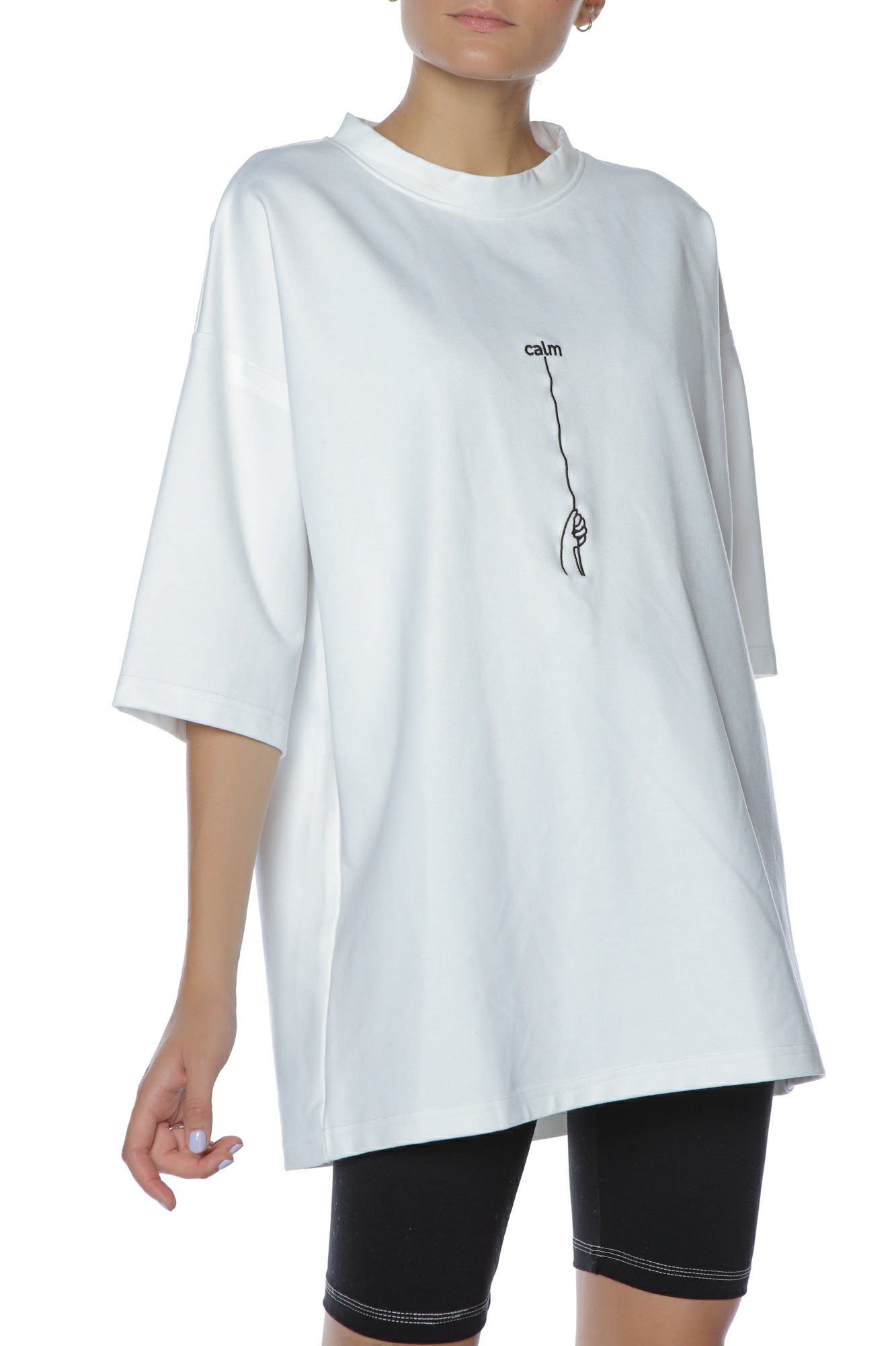 Tricou brodat "Road" pentru femei, alb, 92% bumbac, 8% elastan, Atelier Hamza